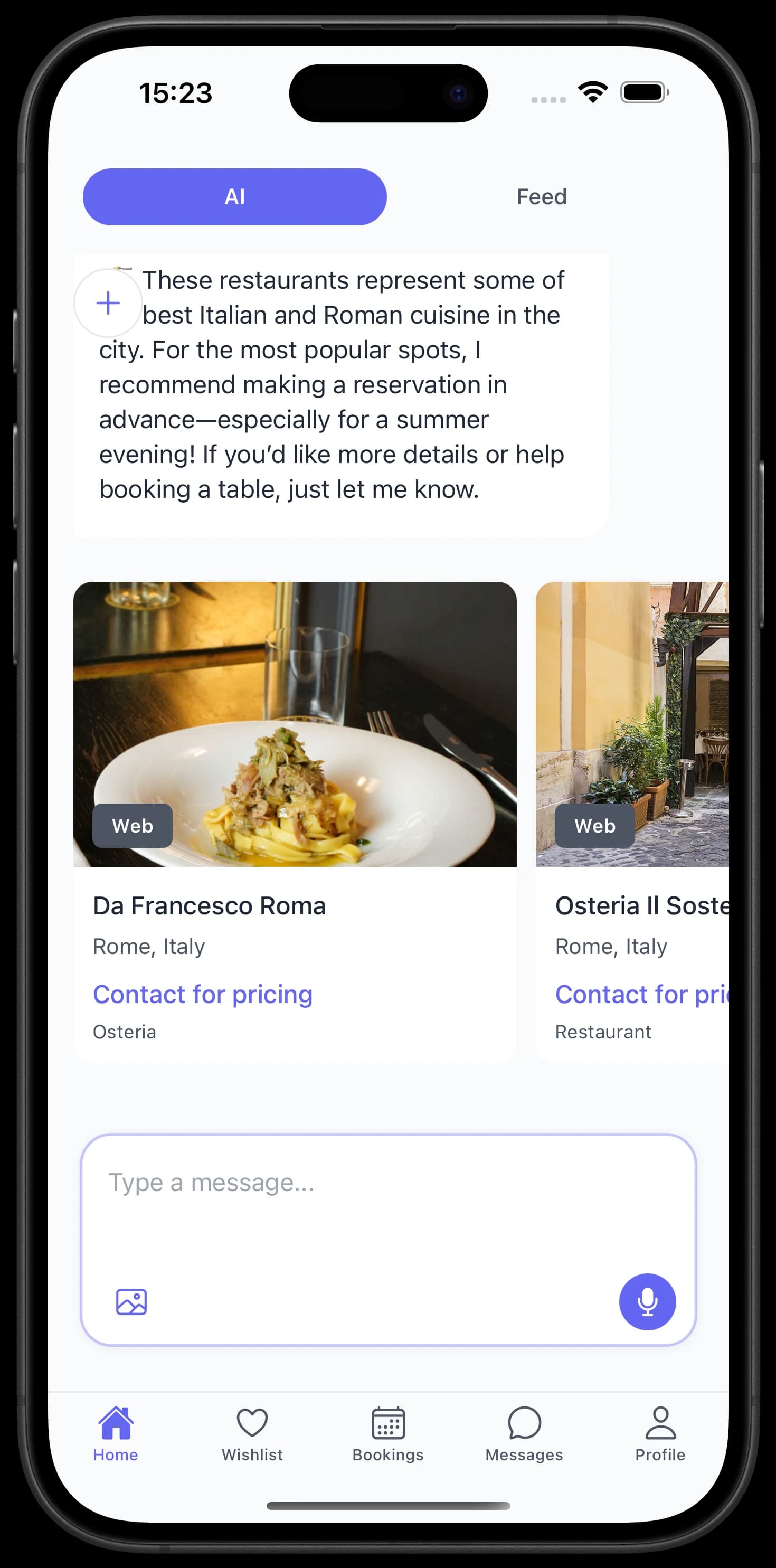 StayKeasy AI Recommendations - Restaurant cards with detailed information